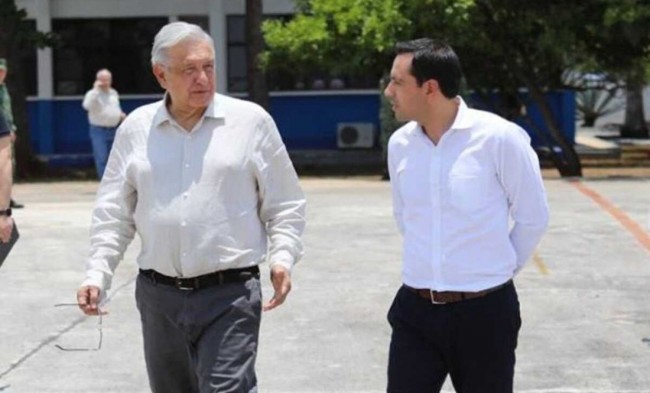 AMLO supervisa avances del Tren Maya  en Yucatán, acompañado del gobernador