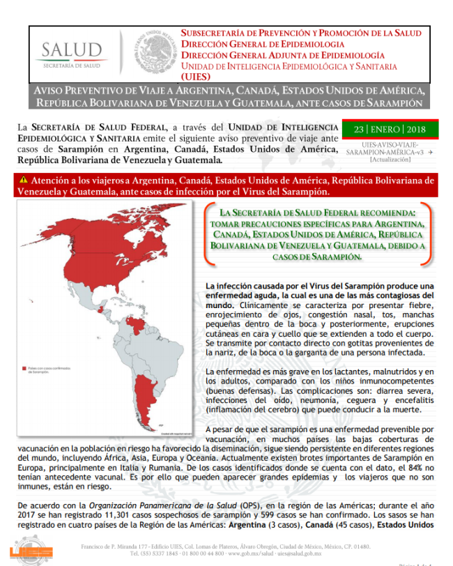 Alerta de viaje por brote de sarampión en Sudamérica y Europa